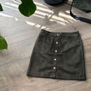 LOFT Dark Green Button-Front Mini Skirt